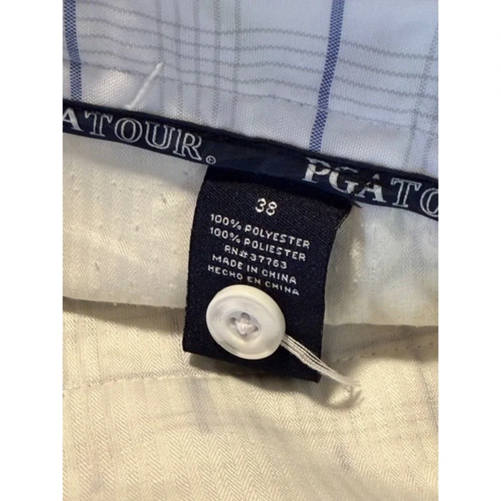 PGA Tour Mens White Blue Windowpane Plaid Golf Shorts Size‎ 38 Polyester